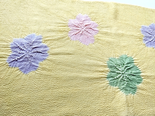 輪出し イエロー 桜 カラフル 日本製 縮緬帯揚げ 【衿秀 和装庵】