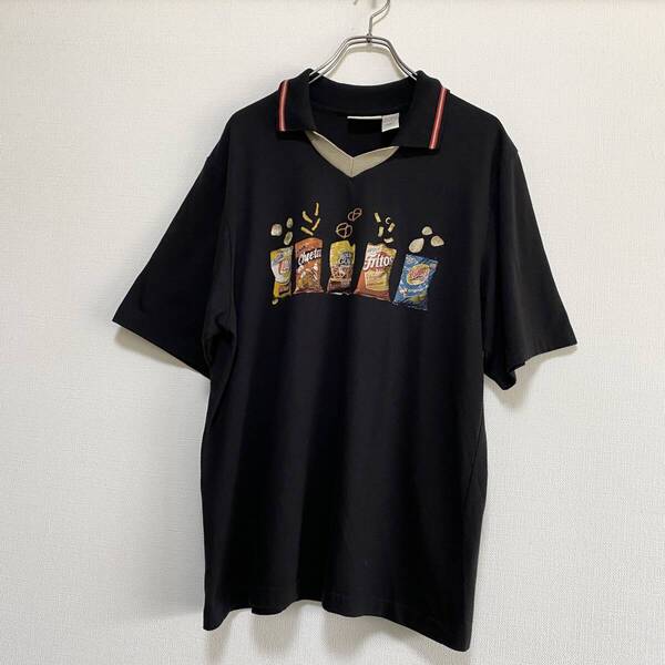 アメリカ古着 90s ヴィンテージ 半袖 Tシャツ チップス お菓子 メキシコ製 襟付き Lサイズ 【Q369】