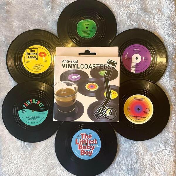 新品 VINYL レコード型 ドリンクコースターA おしゃれ テーブル マグカップ グラス カフェ お酒 コーヒー 音楽 ギフト DJ ターンテーブル