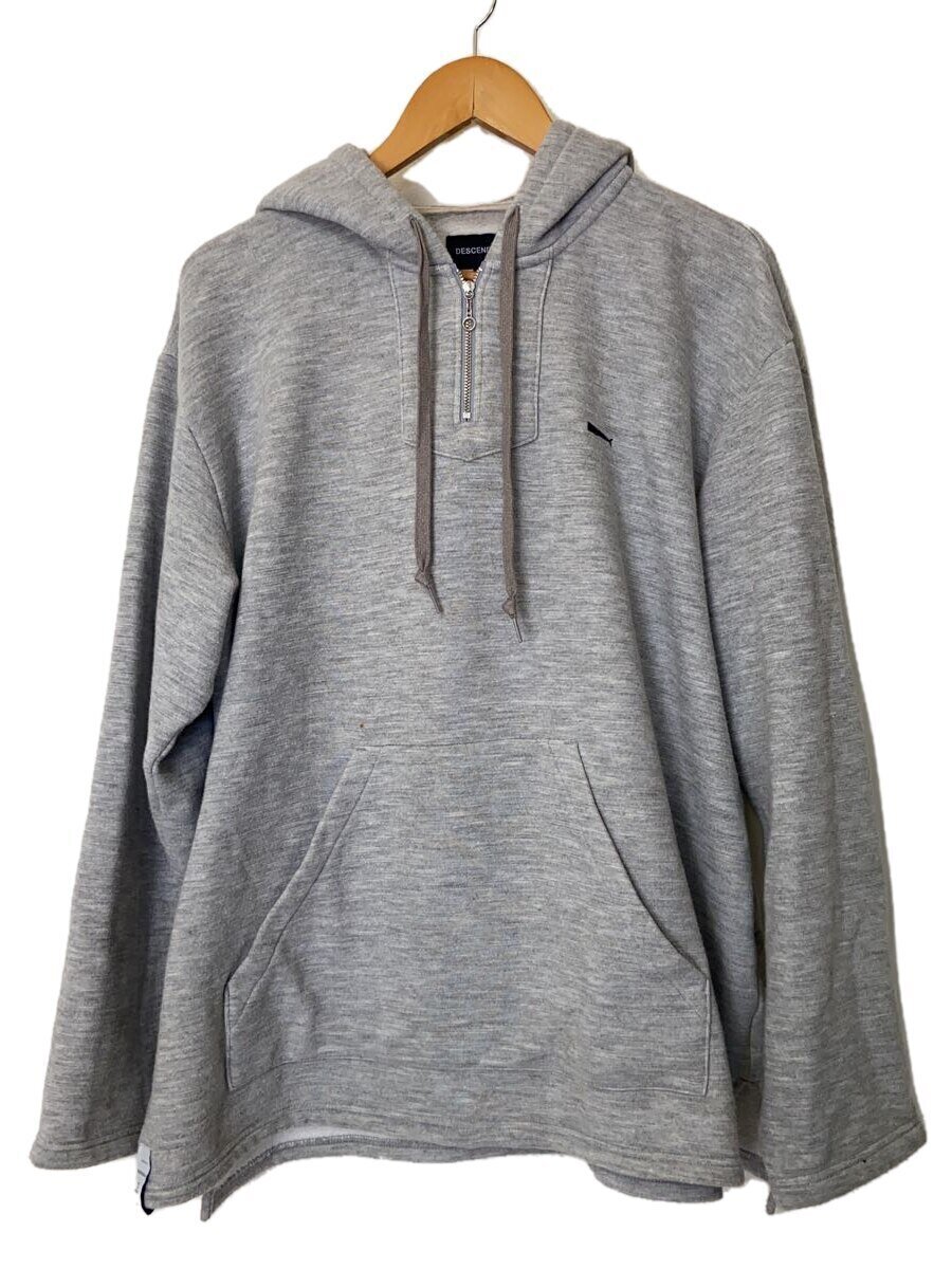 DESCENDANT◆パーカー/3/コットン/GRY/ジップアップ/ハーフジップ