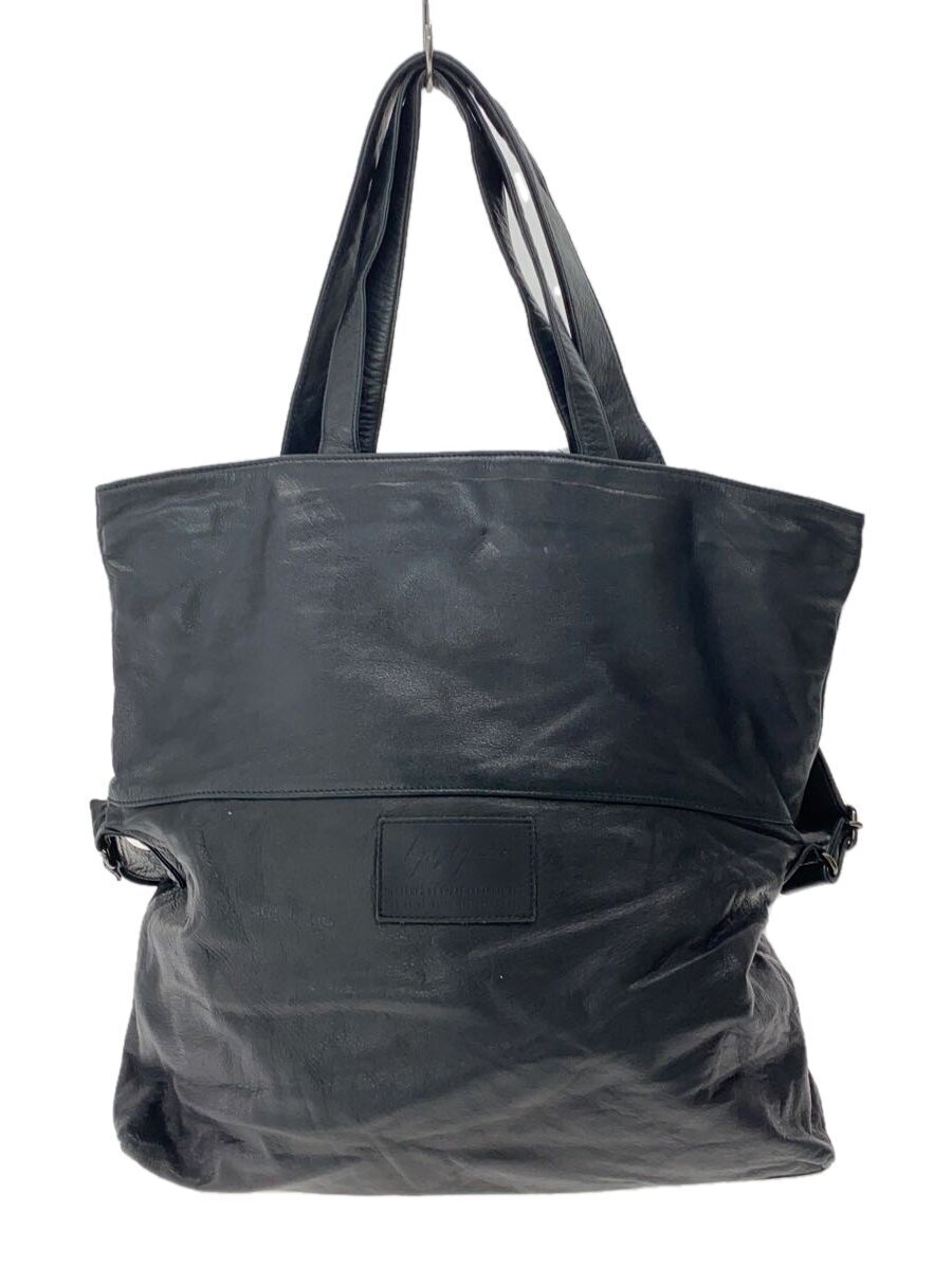 yohji yamamoto POUR HOMME◆ショルダーバッグ/レザー/BLK/無地/HO-I02-733