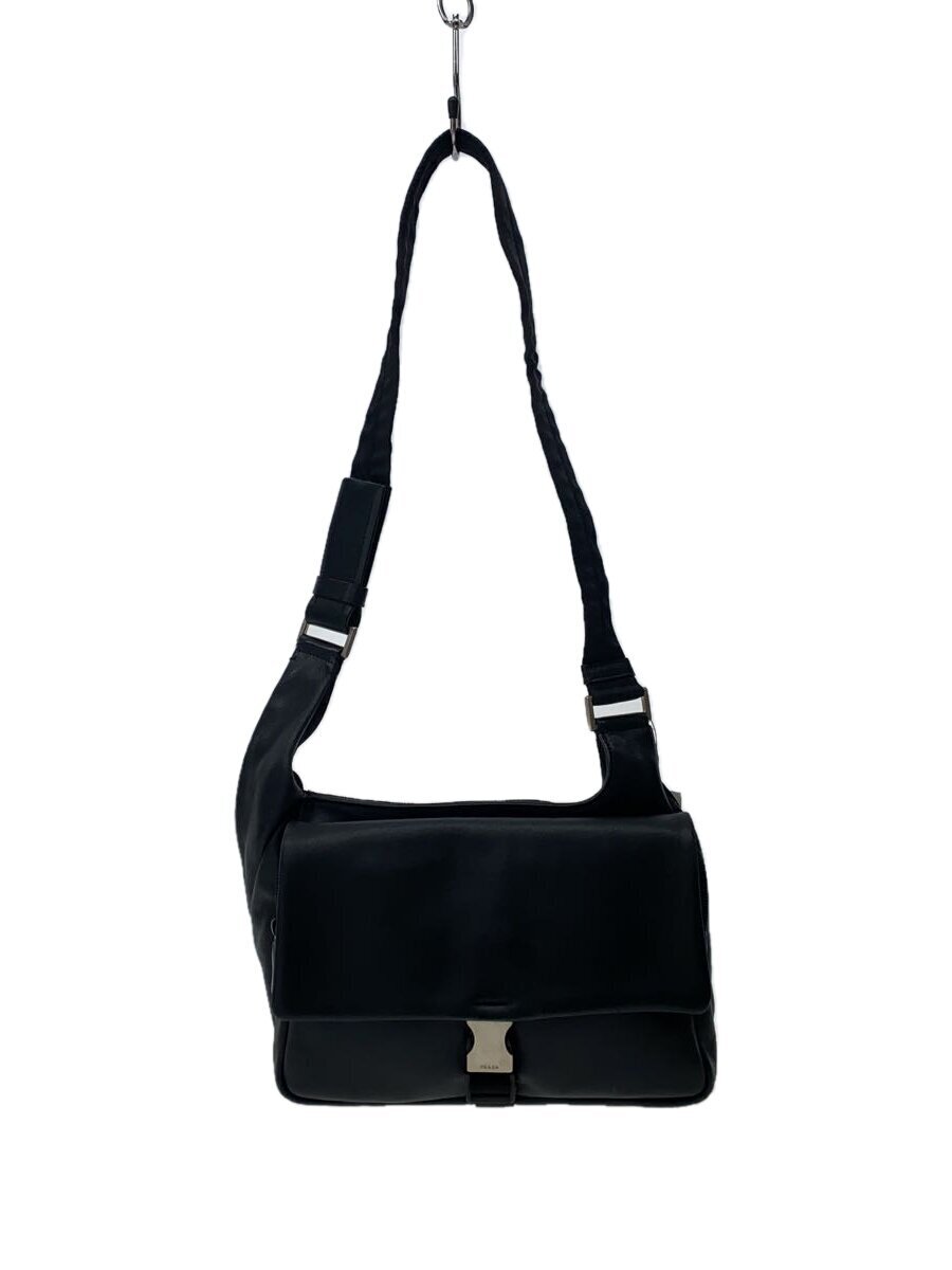PRADA◆ショルダーバッグ/レザー/BLK/角擦れ