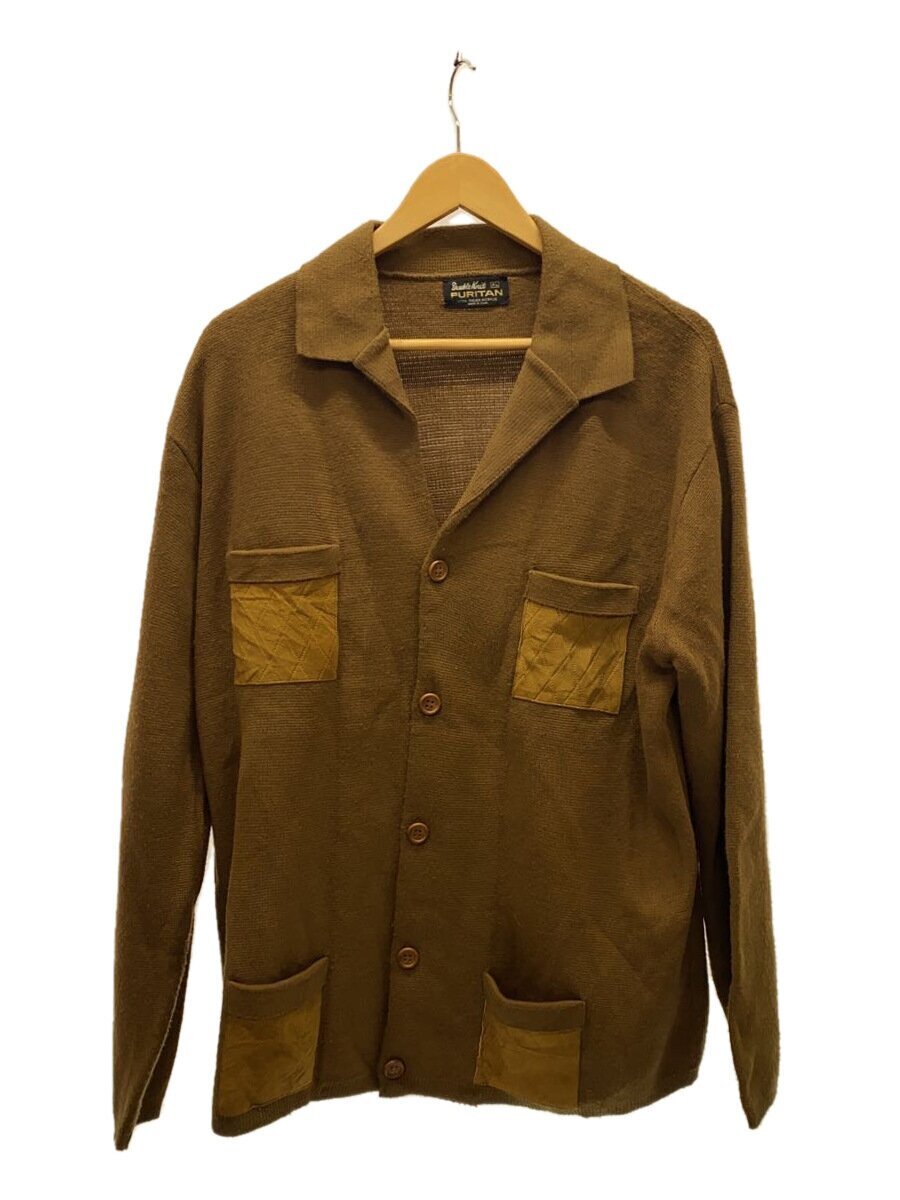 PURITAN◆60s~/ニットジャケット/レザーポケット/XL/アクリル/BRW