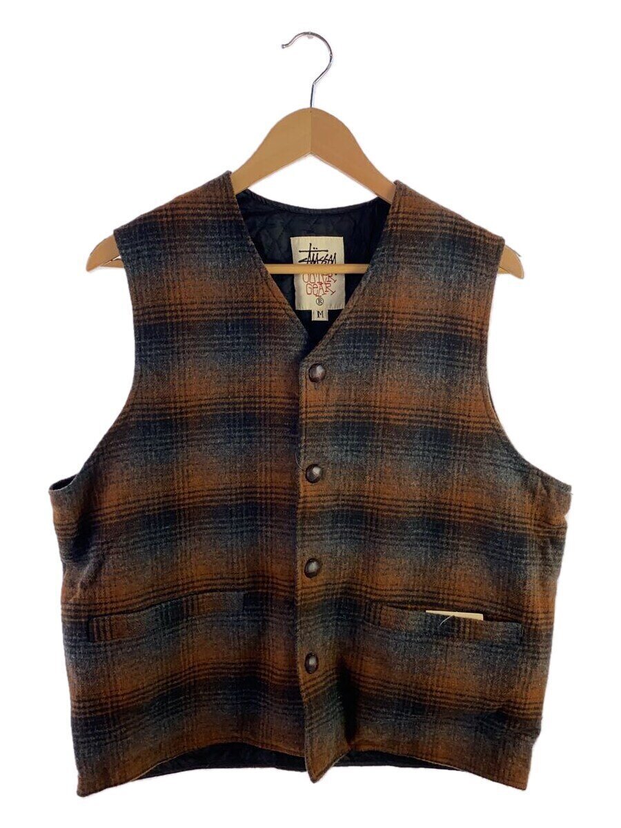 STUSSY◆ベスト/M/ポリエステル/GRY/オンブレCK/old stussy/90s/白タグ/デッドストック/US