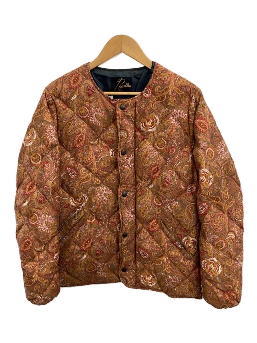 Needles◆Crew Down Jacket/ノーカラーキルティングダウンジャケット/S/ポリ/BRW/ペーズリー