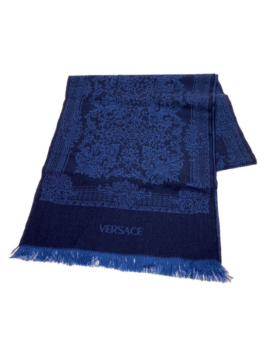 VERSACE◆マフラー/ウール/BLU/総柄/メンズ