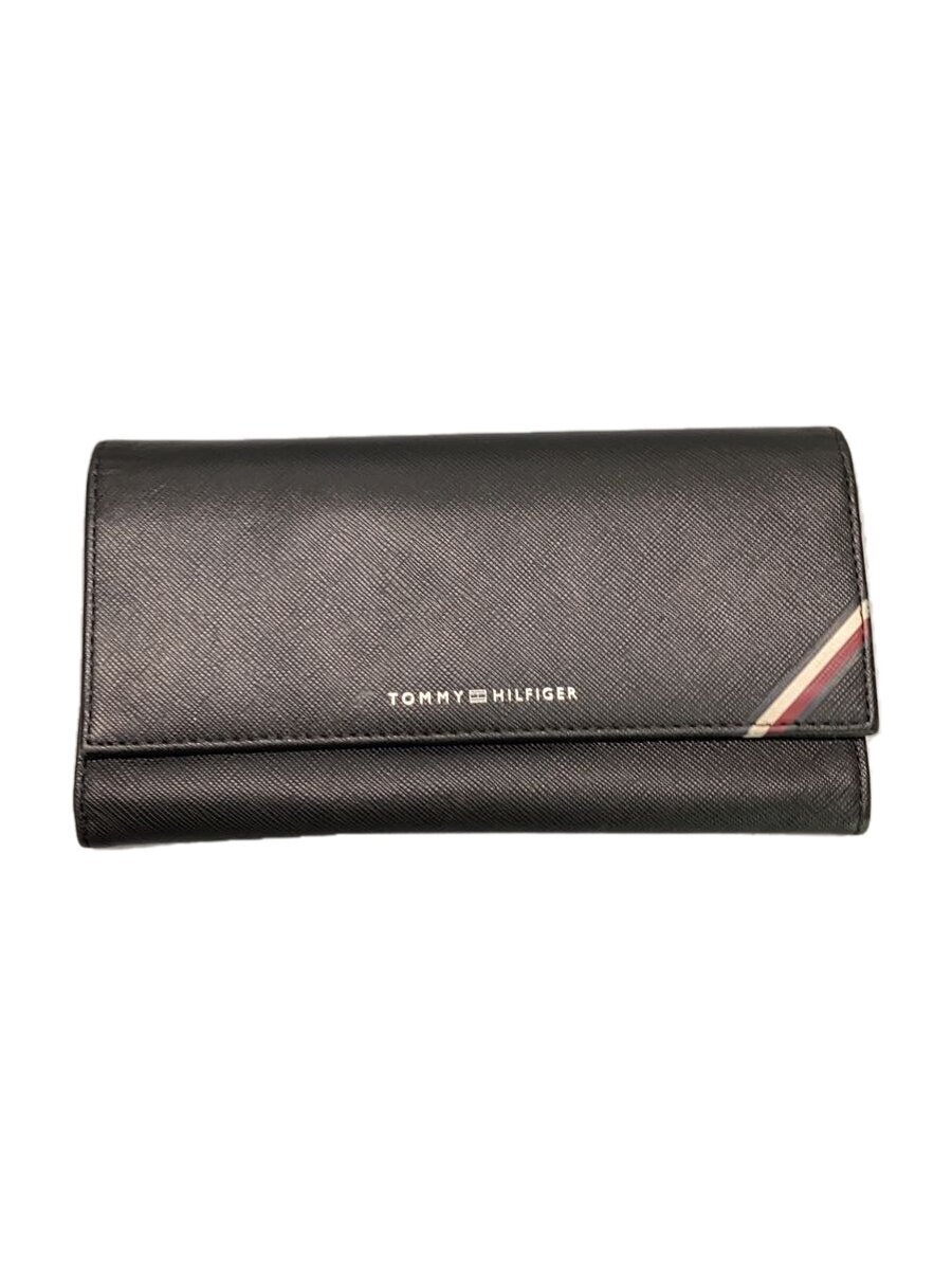 TOMMY HILFIGER◆長財布/レザー/BLK/無地/メンズ/am12004