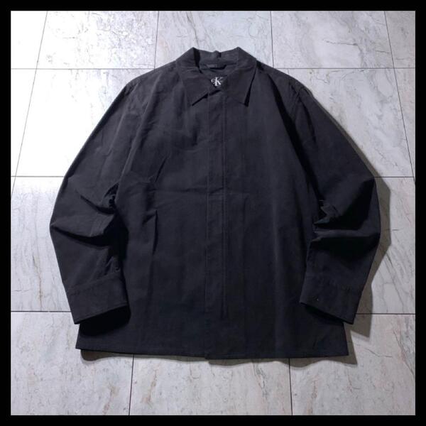 00s CK Calvin Klein フェイクスエード ジップシャツ 黒 無地