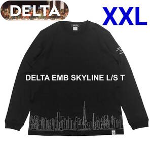 DELTA EMB SKYLINE L/S T 黒 BLACK ブラック 刺繍 XXL デルタ スケートボード 長袖 Tシャツ LS Tシャツ