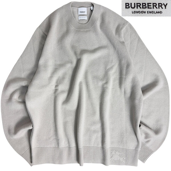 J7064 新品 バーバリー リカルドティッシ期 UK製 リブホースマーク カシミヤ100% クルーネックニット グレージュ XL BURBERRY
