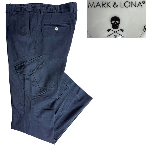 J7253 美品 マーク&ロナ クリース ストレッチシャーリングパンツ ネイビー L マークアンドロナ MARK&LONA