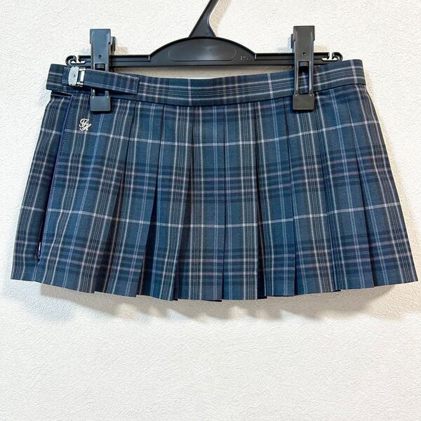 制服 ブルーグレー系チェック柄 マイクロミニスカート W72 丈25.5 夏用 大きいサイズ