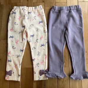 新品 女の子 キッズ 裏起毛 ズボン セット 100センチ ユニコーン パープル