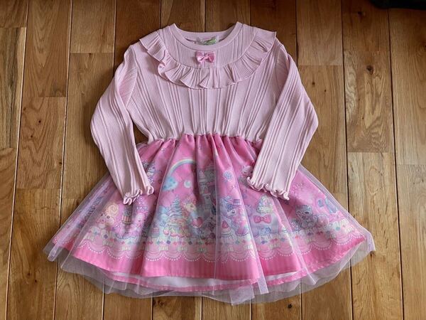新品 女の子 ベビー エコネコ チュール 長袖 ワンピース 100センチ