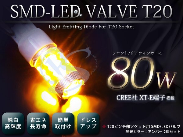最強！80W LED フロントウインカー アンバー発光 高輝度バルブ