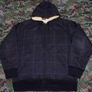 GU ボア スエット ジップ パーカー 黒 チェック柄 XLサイズ 中古 送料無料 ★ SWEAT BOA ZIP HOODIE BLACK