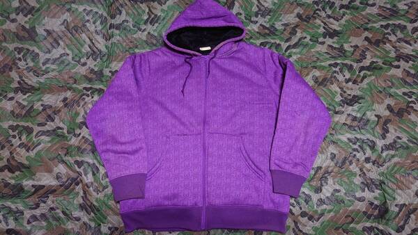 GU ボア スエット ジップ パーカー スカル総柄 紫 XLサイズ 中古 送料無料 ★ SWEAT BOA ZIP HOODIE PURPLE SKULL