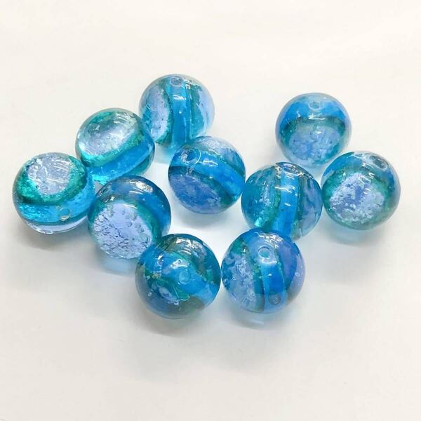 コウリブルー 8mm 20個セット 蓄光 ホタルガラス とんぼ玉 とんぼガラス 沖縄古宇利島