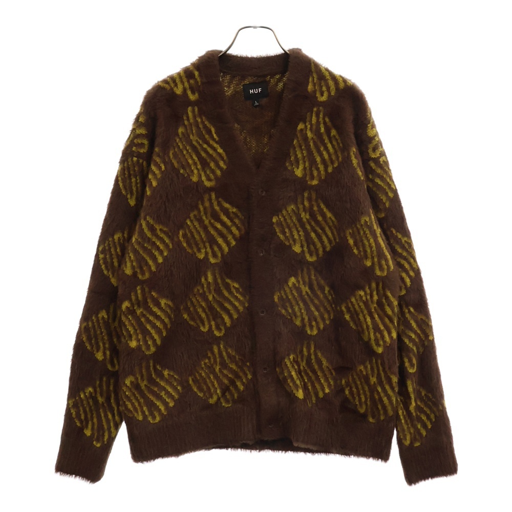 HUF ハフ FUCK IT CARDIGAN 総柄 ニット カーディガン ブラウン KN00315