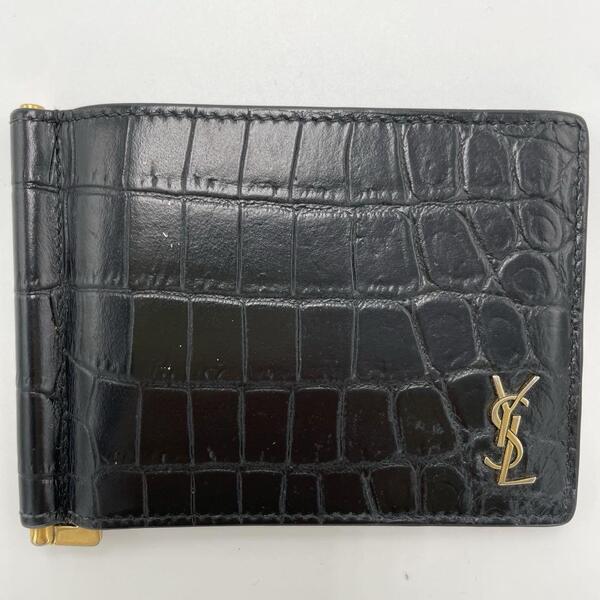 No.231 超人気☆【美品】SAINTLAURENT サンローラン マネークリップ クロコ型押し タイニー カサンドラ YSLライン ART607738 ブラック