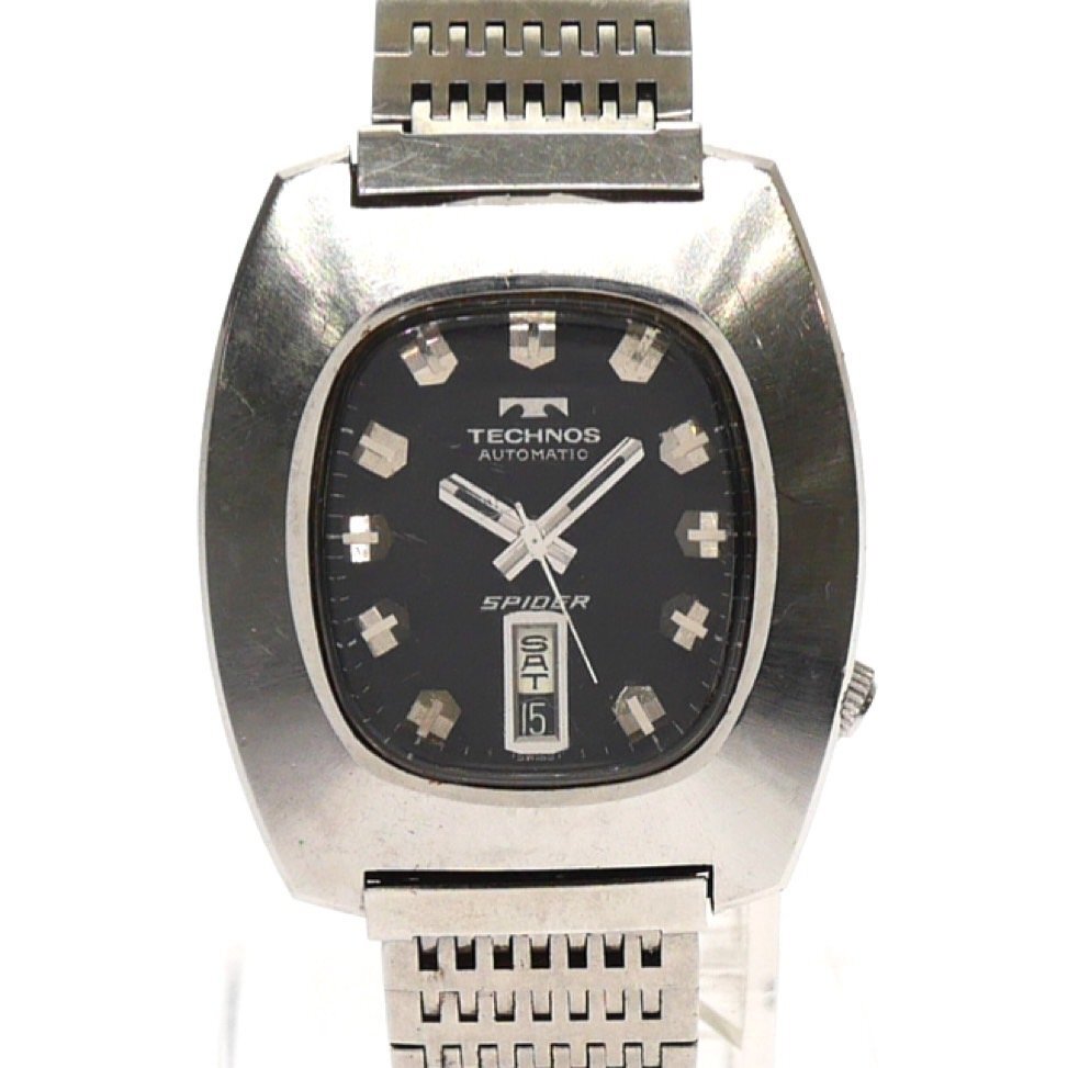 TECHNOS SPIDER デイデイトメンズ 自動巻き時計 黒文字盤 稼働品