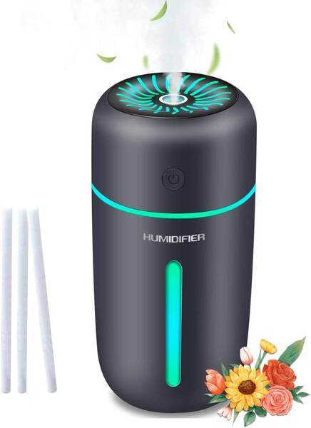 【送料無料】■卓上加湿器 超音波式 350ml 大容量 コードレス Type-C充電 車用 静音設計 水漏れ防止 7色LEDライト(新品・未使用)