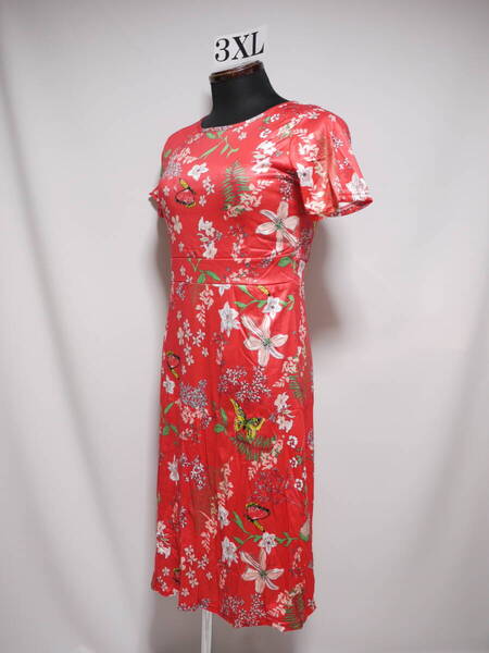 ★サイズ3XL(バスト108cm対応)★花柄夏用半袖ストレッチワンピース j001-r-3xl