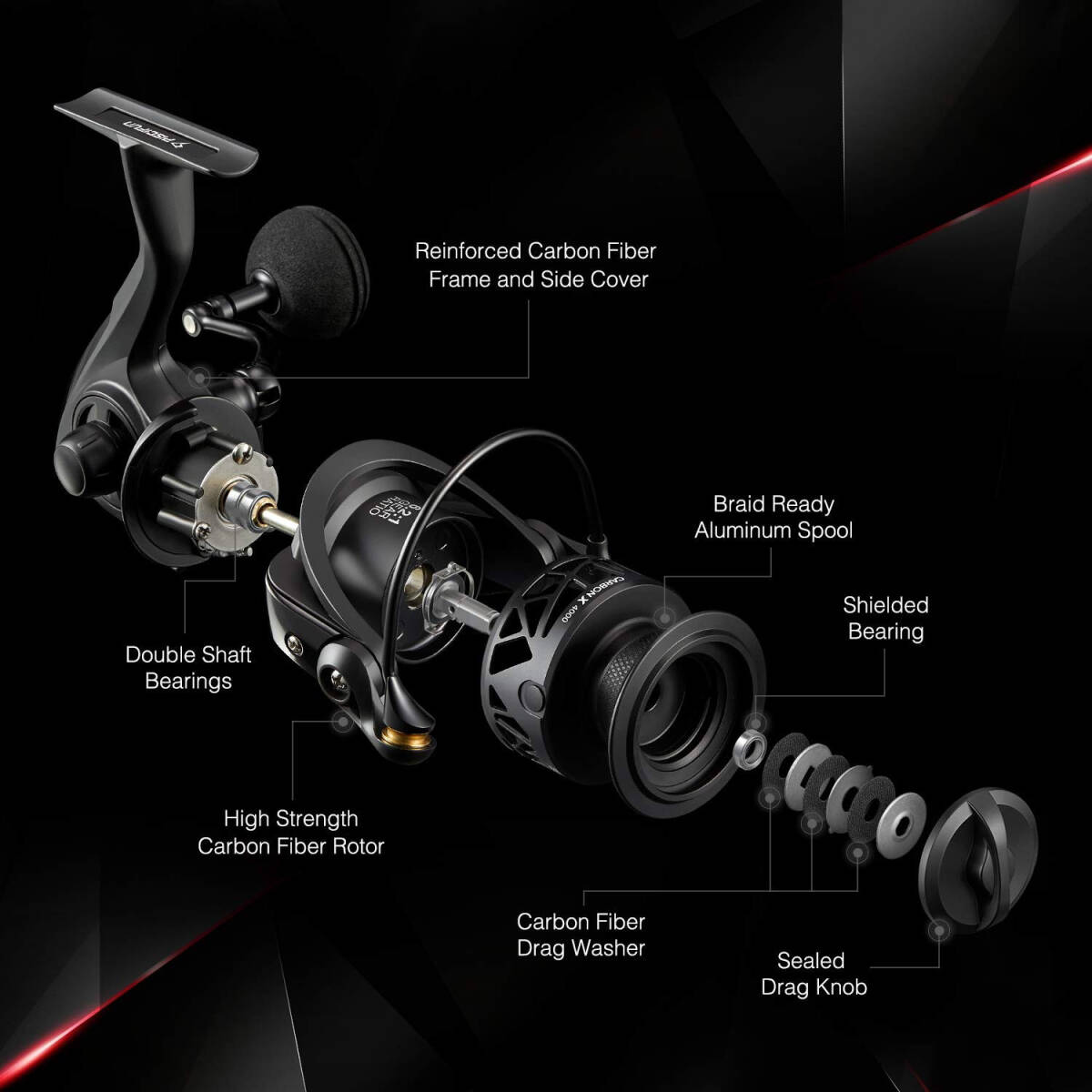 Carbon X Spinning Reels, Light to 7.7oz, 6.2:1 High Speed Gear Ratio, Carbon ... 海外 即決 Carbon X Spinning Reels, Light to 7.7oz, 6.2:1 High Speed Gear Ratio, Carbon ... 海外 即決
