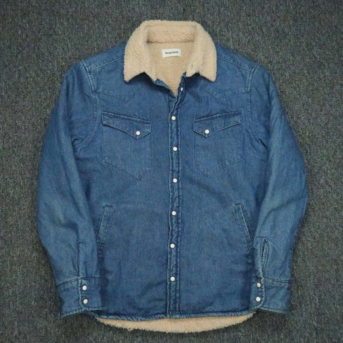 Taylor Stitch Jacket Mens 38 Blue Denim Indigo Sherpa Lined Pearl Snap Shacket 海外 即決