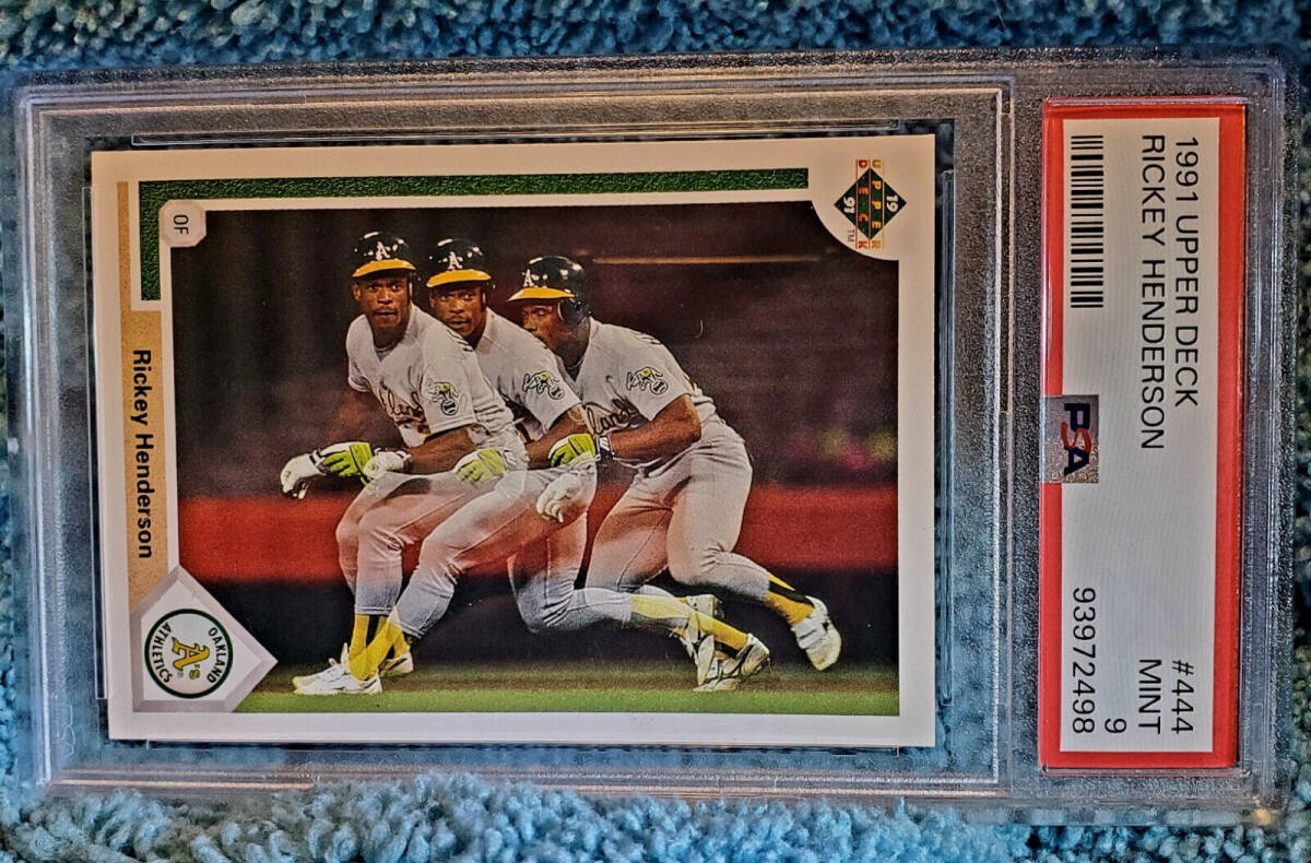 1991 Upper deck #444 Rickey Henderson Oakland "A\'s" Graded PSA 9 海外 即決