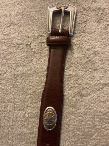 Genuine Saddle Leather Golf Belt Brown Silver Medallions Clubs Ball Size 38 海外 即決
