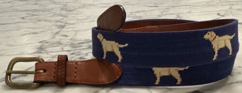 Smathers & Branson Hand-Stitched Needlepoint Yellow Dog Belt Men’s Size 40 NICE! 海外 即決