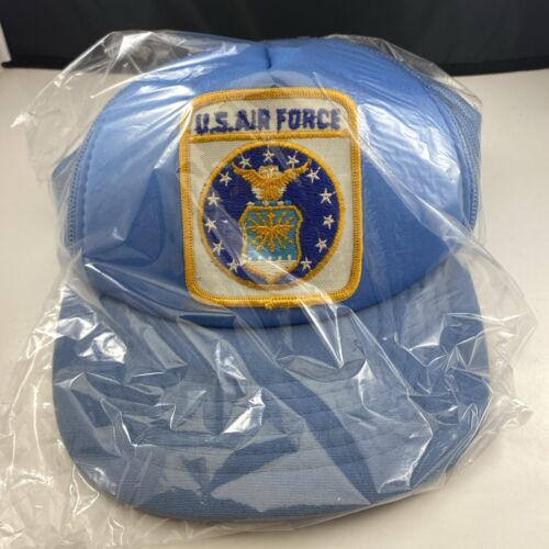 USAF United States Air Force Snapback Trucker Hat Blue Mesh Vtg Foam Patch 海外 即決