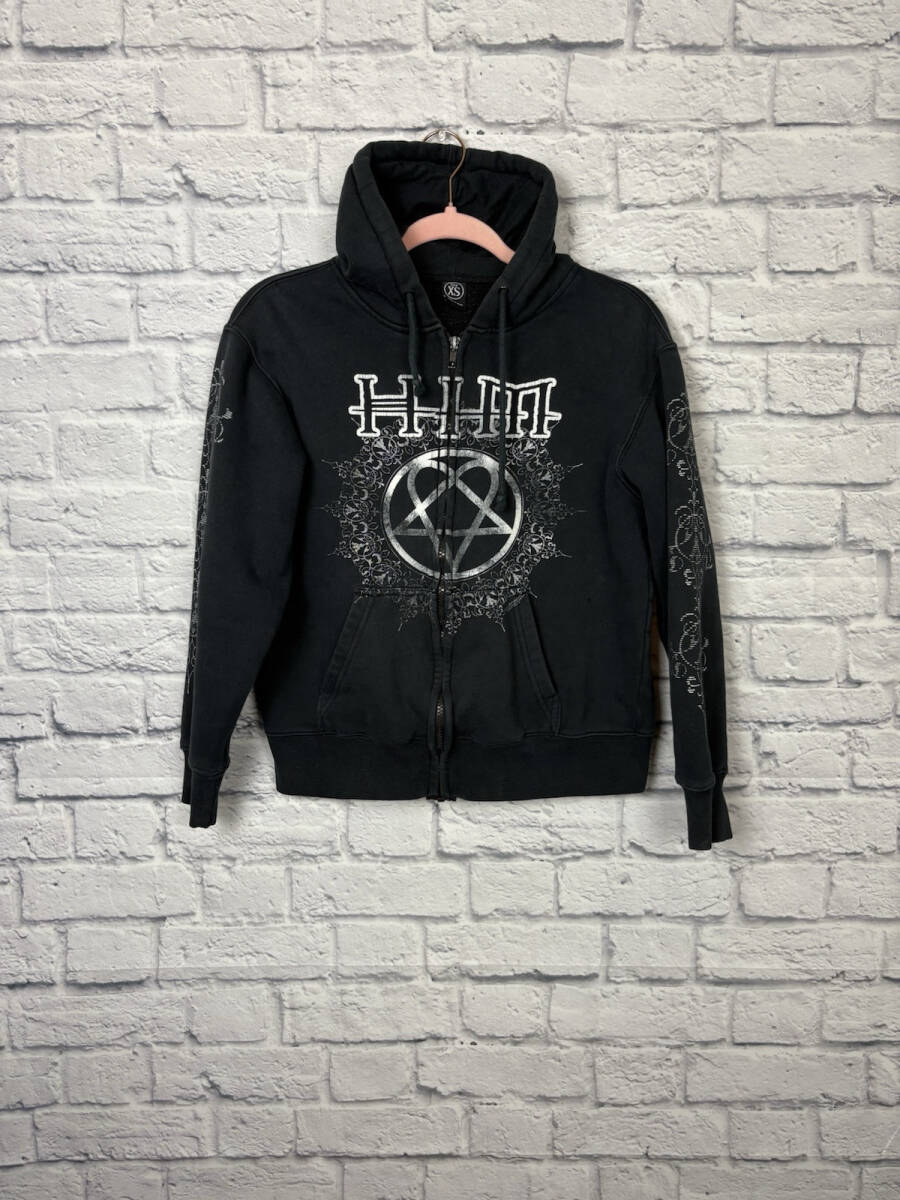 VTG HIM Heartagram Bam Metal Rock Myspace Goth Emo Faded Band Hoodie Small 海外 即決
