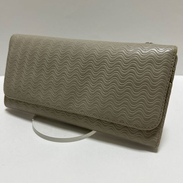 ◆ZANELLATO ザネラート かぶせ 長財布 ライトグレー系◆ 波模様 本革 ロゴ金具 小銭入れ有 イタリア製 【送料無料】0207