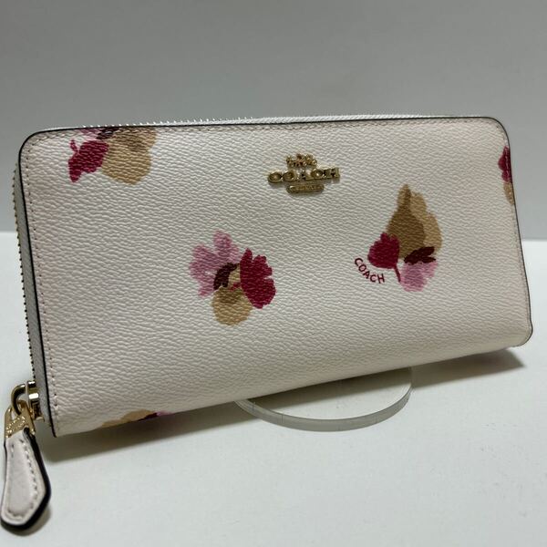 ☆美品☆ ◆COACH コーチ ラウンドジップ 長財布 F53794◆ フローラル PVC レザー 小銭入れ有 ホワイト 【送料無料】0217