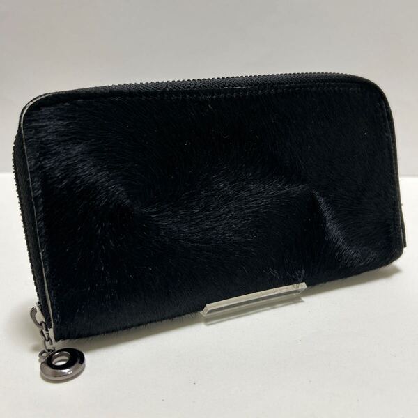 ☆美品☆ ◆VERA PELLE ベラペレ ラウンドジップ 長財布 ブラック◆ ハラコ 本革 小銭入れ有 イタリア製 【送料無料】0226