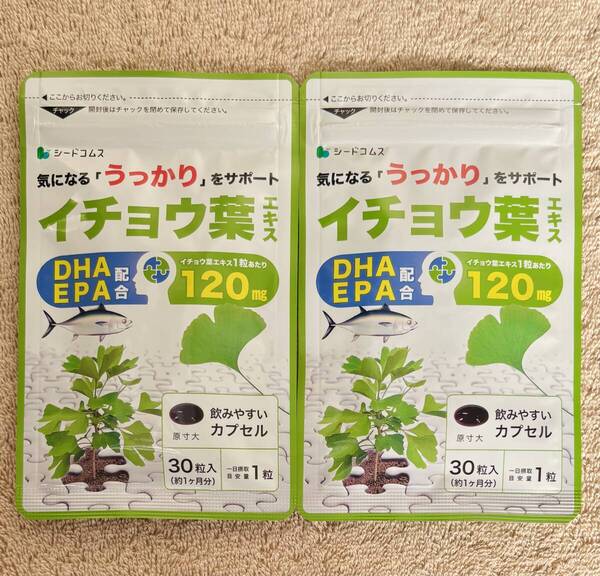 【送料無料】イチョウ葉エキス 約2ヶ月分(1ヶ月分30粒入×2袋) DHA EPA配合 フラボノイド テルペノイド サプリメント シードコムス