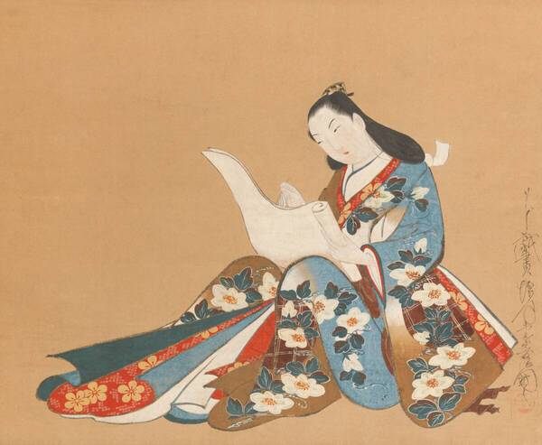 新品 懐月堂度辰「文を書く遊女図」の殊技法高級印刷画 A4版サイズ 額なし 特価980円(送料込)即決