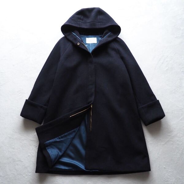 Ballsey ボールジィ ボールジー カシミヤ混 ウールカシミヤコート ウールメルトンコート フード付き ロングコート ネイビー 濃紺 36