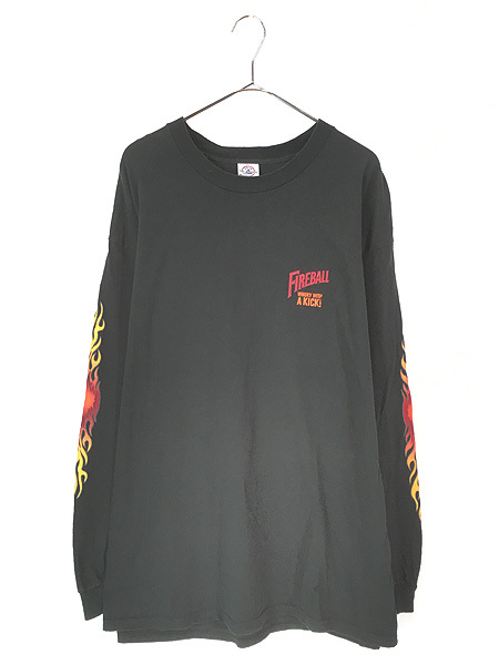 古着 USA製 FIREBALL アーム ファイヤー プリント 長袖 Tシャツ ロンT XXL 古着