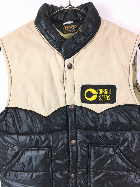 古着 70s USA製 Swingster 「CARGILL SEEDS」 2tone 切替 パデッド ナイロン レーシング ベスト S 古着 70s USA製 Swingster 「CARGILL SEEDS」 2tone 切替 パデッド ナイロン レーシング ベスト S