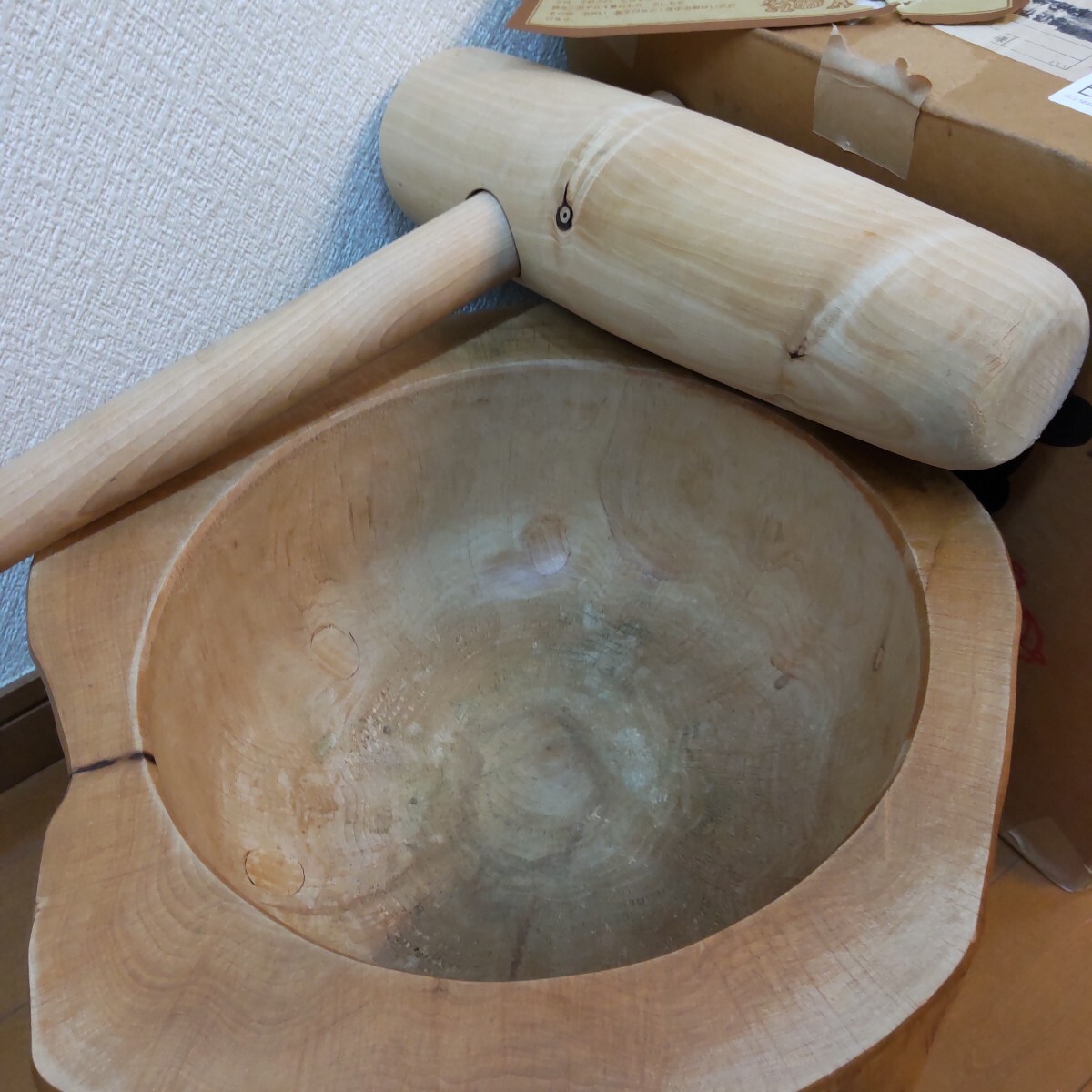 セット売り】臼 杵 木製 うす きね 餅つき 正月 季節 置物 天然木 工芸品 レトロ アン