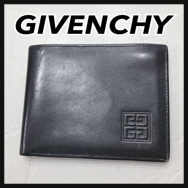 ☆GIVENCHY☆ ジバンシー 二つ折り財布 折り財布 財布 札入れ ウォレット ブラック 黒 レザー シンプル 無地 メンズ 男性 紳士 送料無料