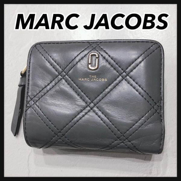 ☆MARC JACOBS☆ マークジェイコブス 二つ折り財布 折り財布 財布 ウォレット グレー レザー キルティング レディース 送料無料