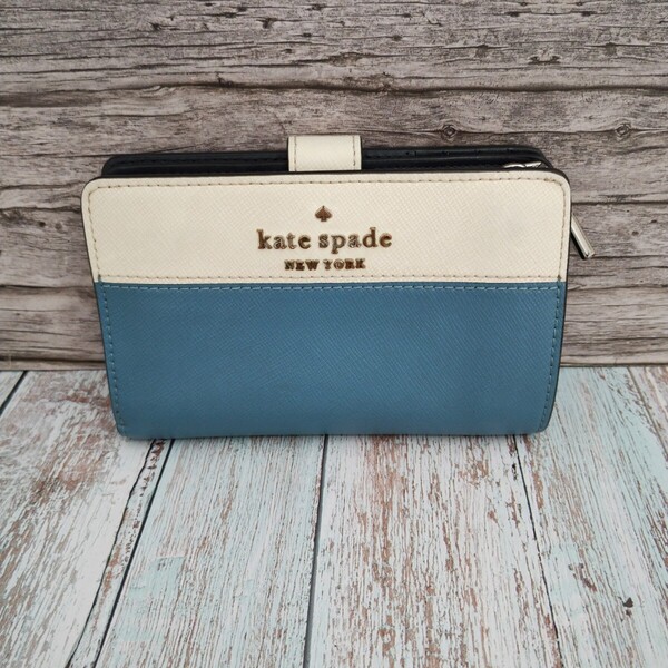 kate spade 二つ折り財布 レザー L字ファスナー 小銭入れあり ケイトスペード ブルー系 レディース 送料無料