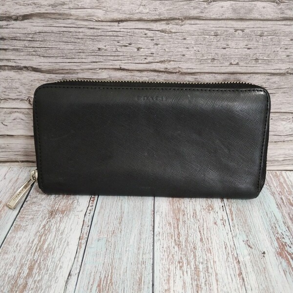 COACH 長財布 ラウンドファスナー レザー ブラック 小銭入れあり メンズ ロングウォレット コーチ 送料無料 ウォレット 黒