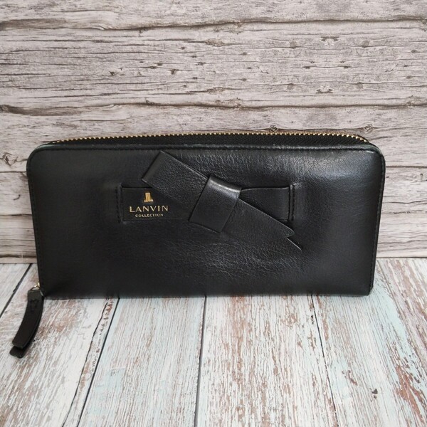 LANVIN ランバン 長財布 ラウンドファスナー レザー ブラック 小銭入れあり ロングウォレット 送料無料 黒 財布 レディース