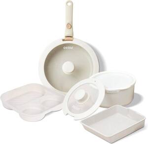 フライパン セット 8点 IH対応 ガス対応 鍋セット 取っ手のとれる 3in1 3つ穴円形フライパン卵焼き器 ソースパン 蓋付き passo-002-set8