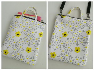 ハンドメイド〈サコッシュにもなる〉ちいさな手提げ/chibi bag 北欧フラワー/スプラウト〈21×18〉※ショルダー紐は付属しません